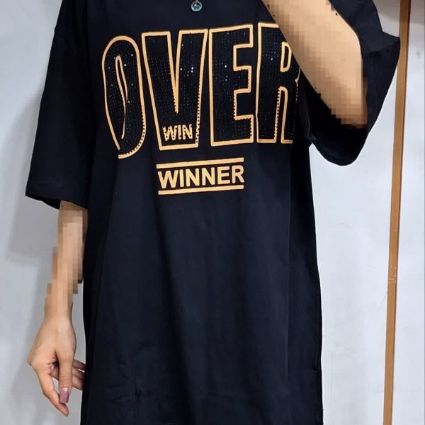 تیشرت لانگ مشکی چاپ دار مدل هلیا کد 114