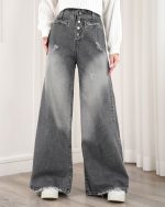 شلوار جین فول بگ طوسی