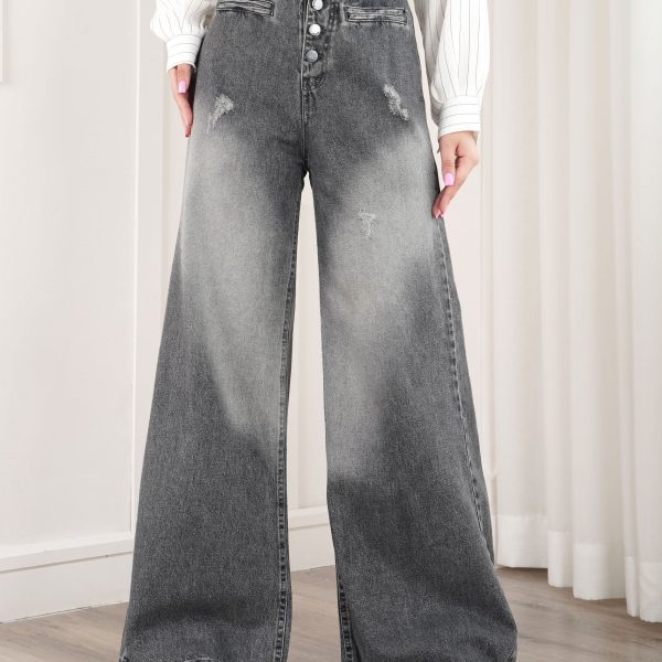 شلوار جین فول بگ طوسی