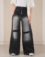 خرید شلوار جین فول بگ زنانه ذغالی شیک