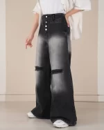 خرید شلوار جین فول بگ زنانه ذغالی شیک