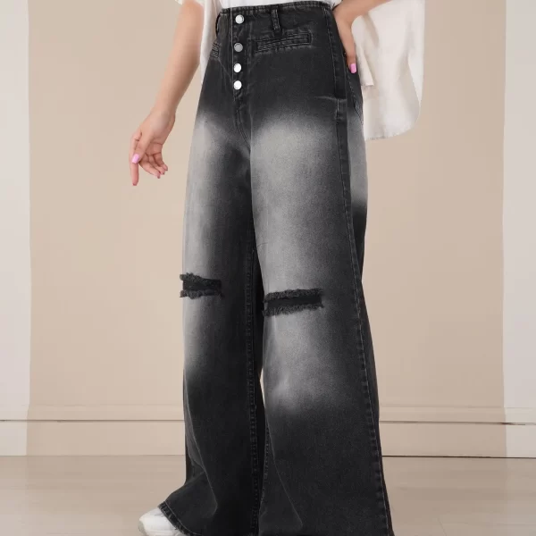 خرید شلوار جین فول بگ زنانه ذغالی شیک